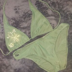 Army Green Bikini with gold flower accent